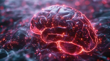 A brain with red glowing lines surrounding it