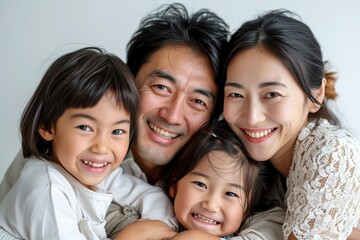 Fototapeta premium Young asian family enjoying together, posing in front of camera.