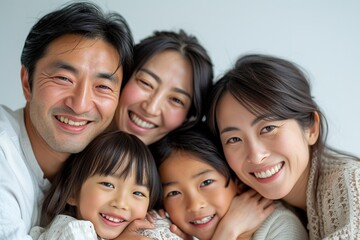 Fototapeta premium Young asian family enjoying together, posing in front of camera.