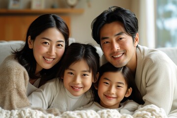 Fototapeta premium Young asian family enjoying together, posing in front of camera.
