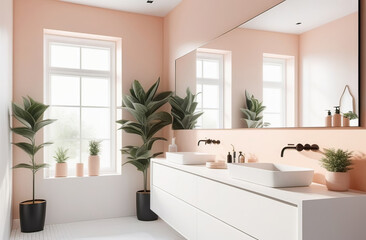 Fototapeta premium elegant and stylish interior of modern bathroom in natural peach colours