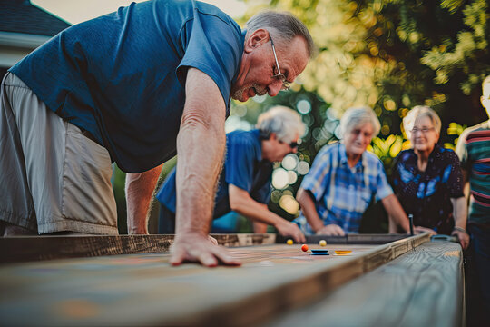 Mature Man Playing Shuffleboard Game,Active elder people, Adventure