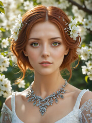 beautiful bride with spring blossoms