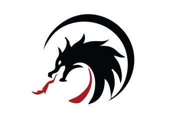 black and white dragon logo art design