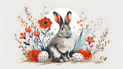 Grey Bunny Hunt: Minimalistic Easter Invitation with Folklore Elements