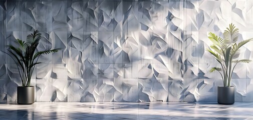 An empty room with background metal silver pattern.