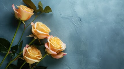 A bouquet of yellow roses is arranged on a blue background - Powered by Adobe