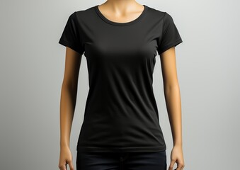 A woman is wearing a black shirt and jeans