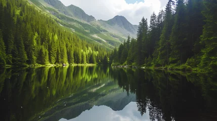 Rolgordijnen zonder boren Tatra Lake in the Forest in Lower Tatra Mountains.