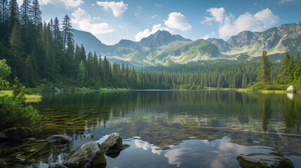 Lake in the Forest in Lower Tatra Mountains.