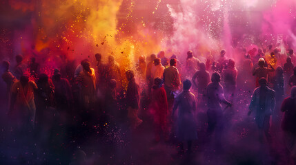 Fototapeta na wymiar Illustration of a people celebrating Holi Festival. Holi Festival background concept with copy space
