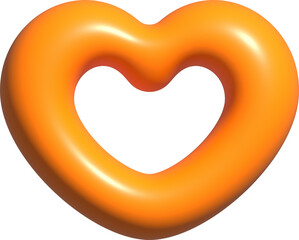 3D orange heart shape, icon heart, love and like buttons for emoji, heart sticker