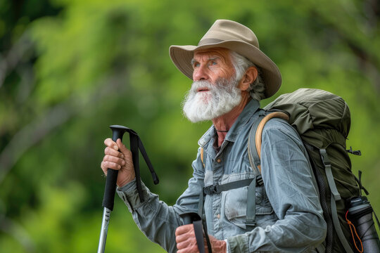Active Senior Man Hiking Outdoors.,Active elder people, Adventure