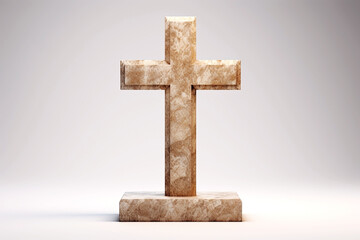 Volumetric marble Christian cross symbol on white background. Generative Ai