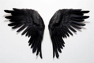 Black angel wings on a white background. Generative Ai