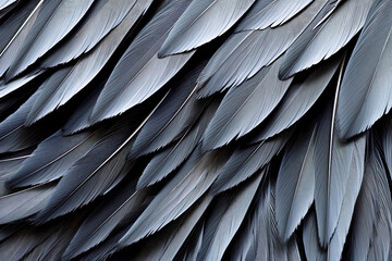 close up of grey parrot feathers as a background. texture. Generative Ai