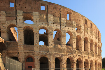 Close up view of The Colosseum exterior Wall in Rome, Italy