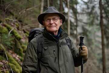 Active Senior Man Hiking Outdoors,Active elder people, Adventure