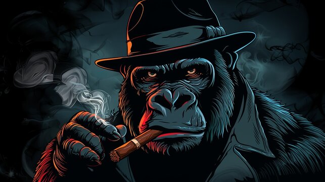 Gangster gorilla with cigar and hat