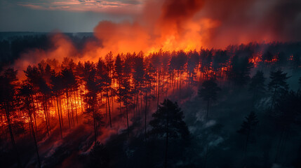 Ferocious blaze ravages vast woodland, alarming global ecological crisis - obrazy, fototapety, plakaty