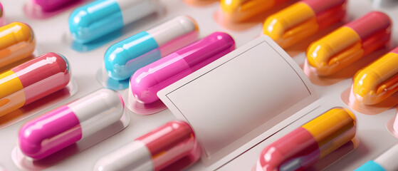 Closeup of assorted medication capsules and tablets in a blister pack  for easy organization and dosage control