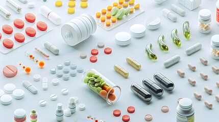 Close-up of assorted pharmaceutical pills and capsules in blister packs