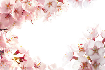 Pink Cherry Blossom Border framed with spring flowers and branches, showcasing the beauty of...