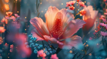 Foto op Canvas Creative AI generated illustration of composition of blossoming flowers with gentle petals of various bright colors and stamens © imagineRbc