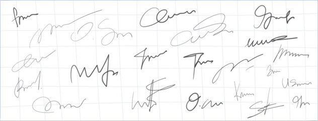 vector signature. handwritten fictitious autograph text. doodle logo illustration - obrazy, fototapety, plakaty