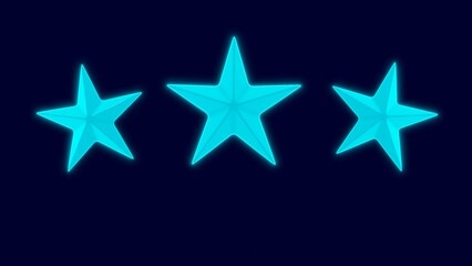 3 neon stars rating isolated on dark blue background. Modern wire frame design 8killustration.