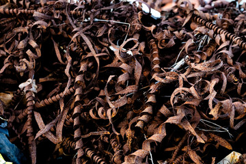 a pile of rusty metal shavings