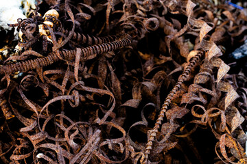 a pile of rusty metal shavings