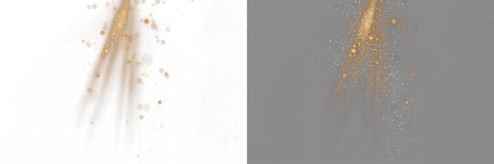 Gold blowing glitter png. Gold confetti. Glitter isolated on transparent background. Glitter and sprinkles.  Bright festive tinsel of gold color