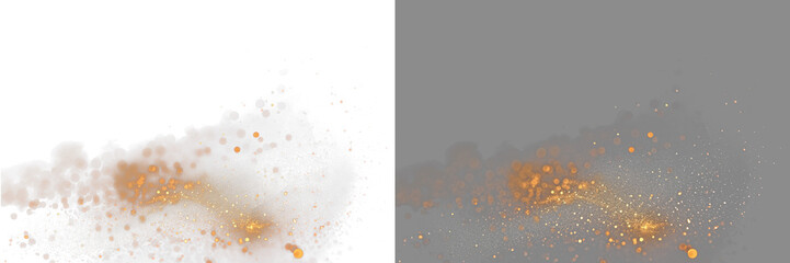 Gold blowing glitter png. Gold confetti. Glitter isolated on transparent background. Glitter and sprinkles.  Bright festive tinsel of gold color