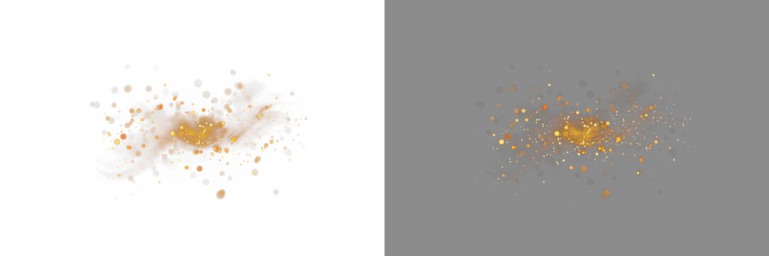 Gold blowing glitter png. Gold confetti. Glitter isolated on transparent background. Glitter and sprinkles.  Bright festive tinsel of gold color