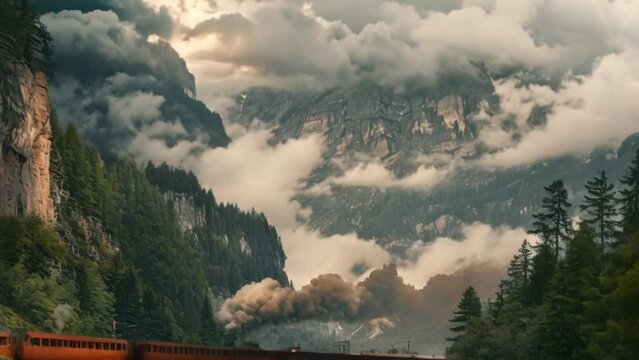video of a train passing through a mountain
