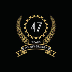 47st anniversary logo with gold and white frame and color. on black background