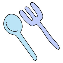 Spoon and fork, adorable doodle-style cartoon illustrations