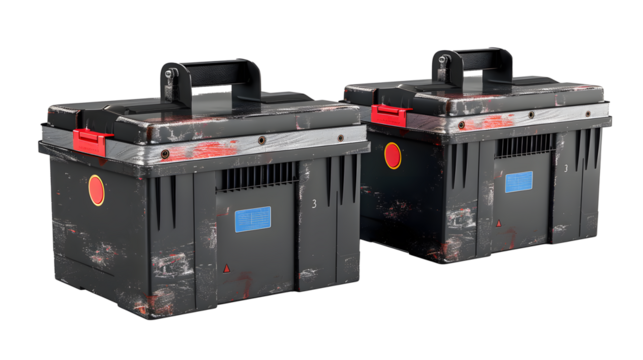 Automotive car battery isolated on transparent background in 3d render