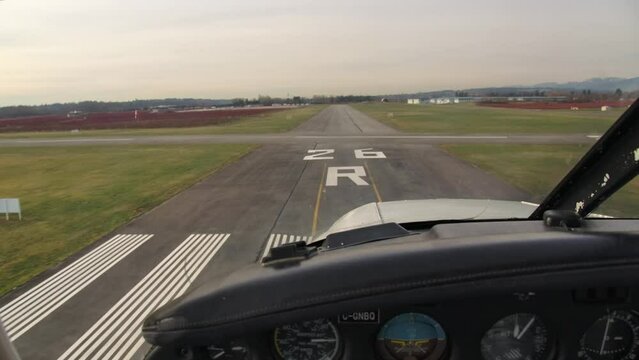 Small Propeller Airplane Flying Low Pass Over Runway Private Pilot POV