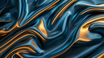Fototapeta premium Abstract luxury shiny blue and gold silk satin texture background. Beautiful soft drapery folds on the fabric