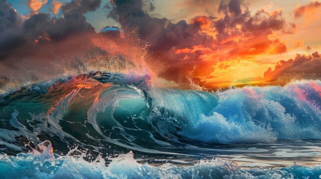 Sunset brings a rough, colorful wave crashing down © Orxan