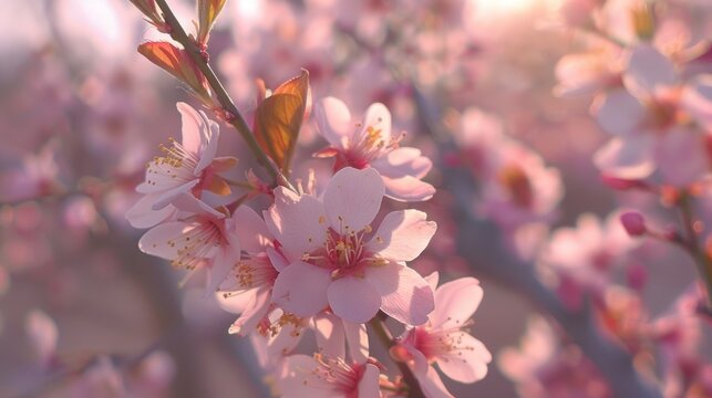 Almond trees in bloom in sprin