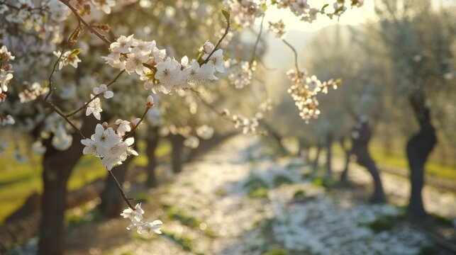 Almond trees in bloom in spring