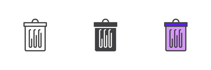 Trash bin different style icon set