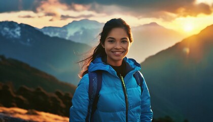 young happy indian woman travelling - obrazy, fototapety, plakaty