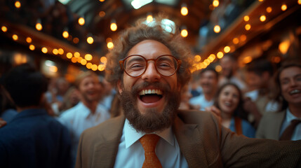 Fototapeta premium excited businesspeople celebrating in office