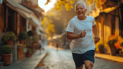 Deurstickers close up of elderly man jogging © Viorel Sima