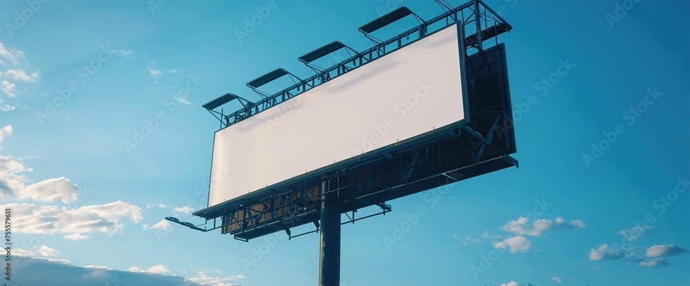 Poster a dynamic 3d mockup of an outdoor billboard featuring an empty space for custom text, set against a 