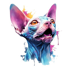 A watercolor painting of a sphynx cat - obrazy, fototapety, plakaty